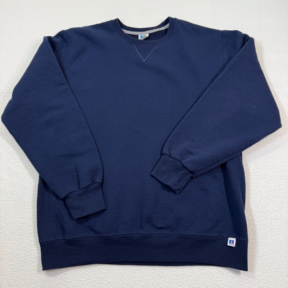 VTG Russell Athletic Sweatshirt Men L Navy Blue Blank Crewneck Pullover Sweater